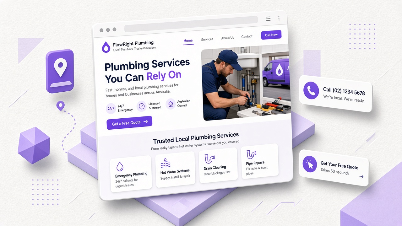 Example local business website preview built with Siteful, shown in a browser mockup with purple accents